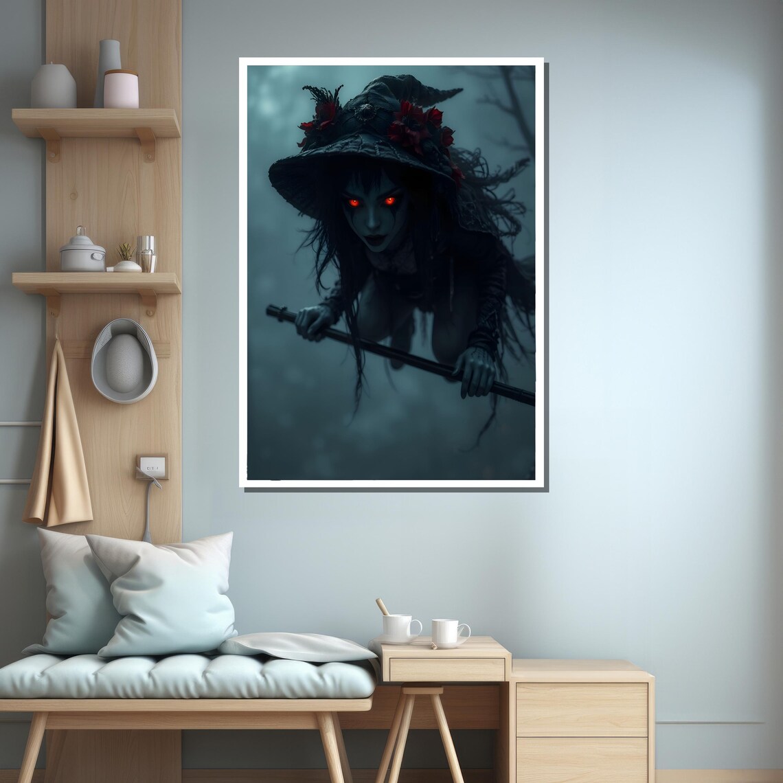 Dark Horror Witch With Glowing Eyes, Gothic Decor Art Print - Image 3