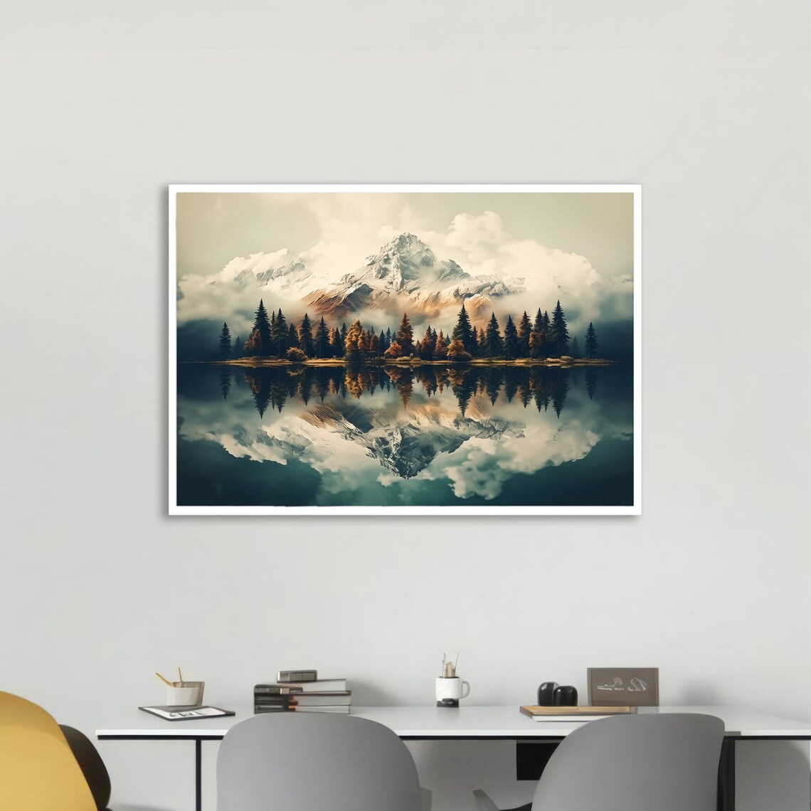 Serene Mountain Reflection, Tranquil Landscape Art Print - Image 4
