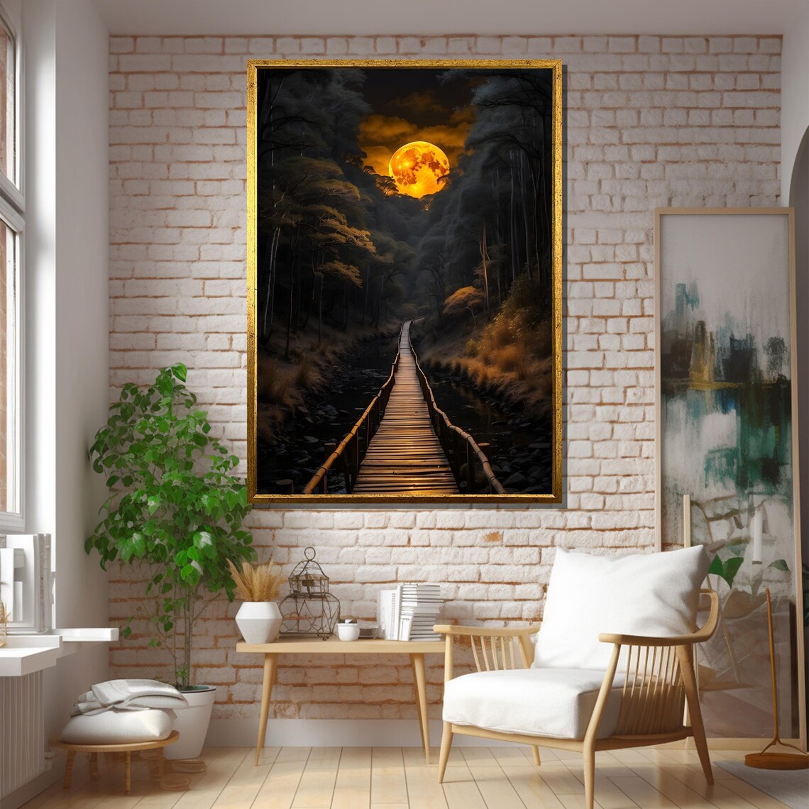 Mystical Forest Path Under Glowing Moon Art Print - Image 5