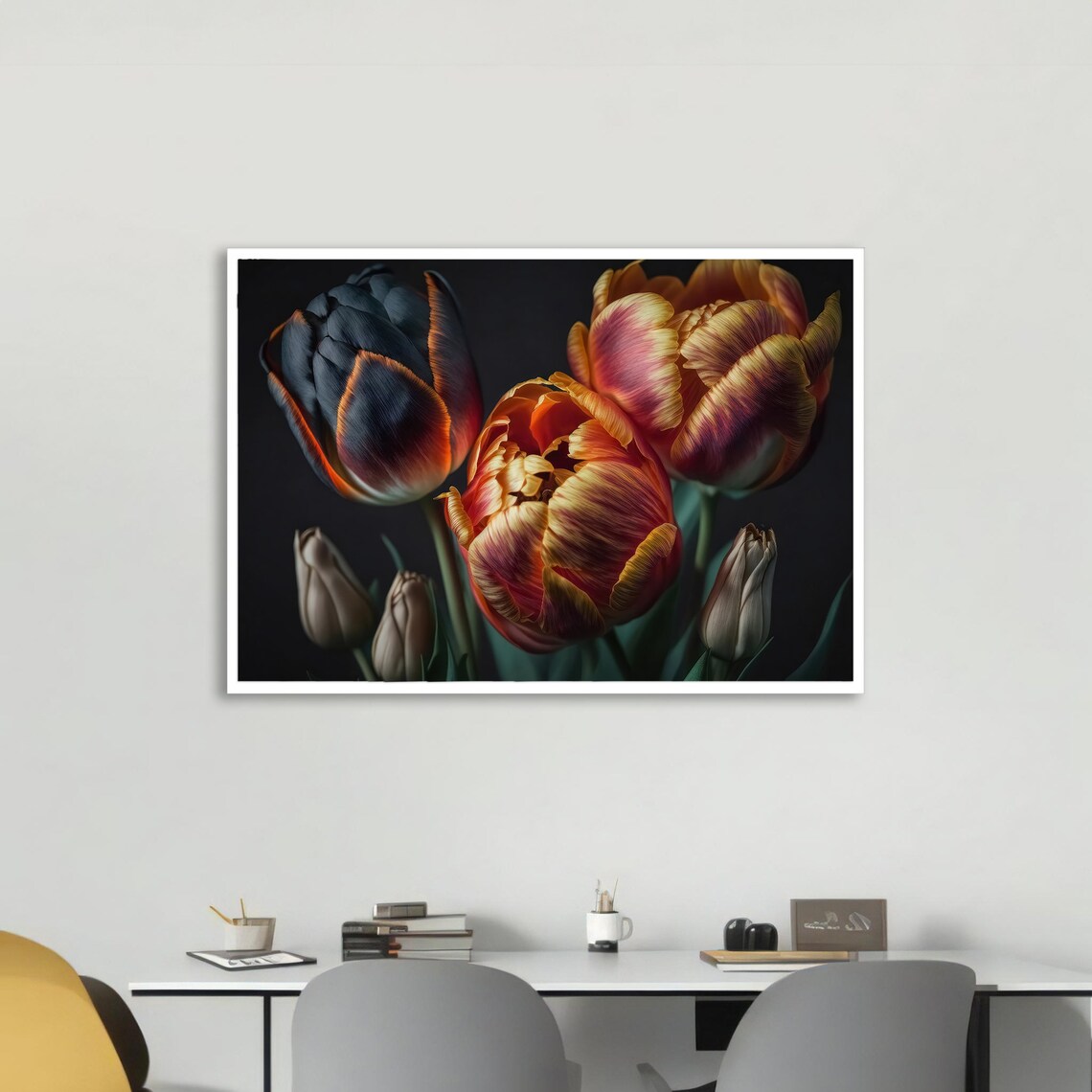 Dramatic Tulip Bouquet, Elegant Floral Painting - Image 5