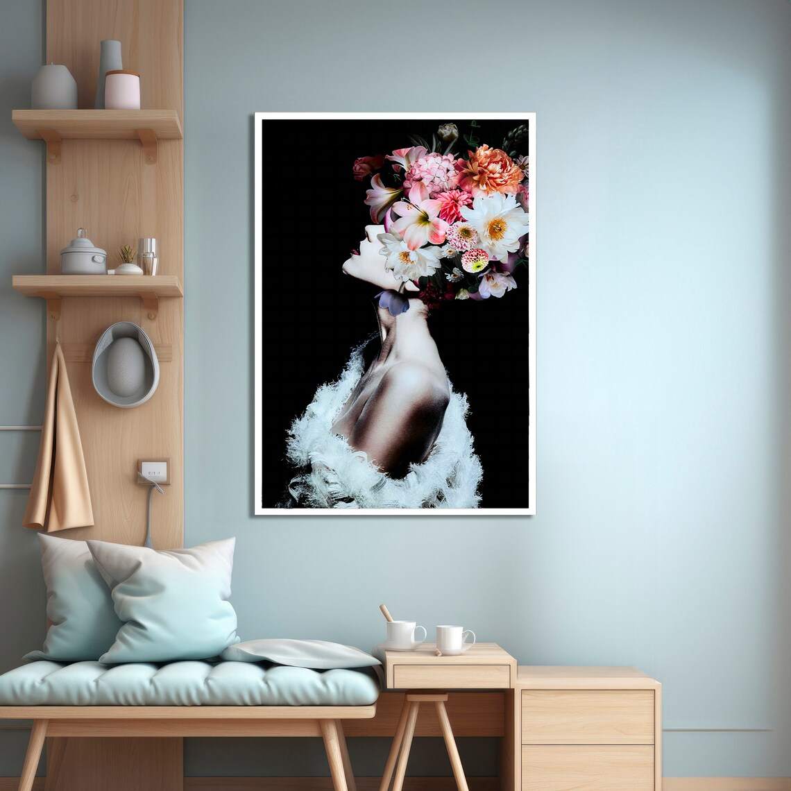 Ethereal Floral Portrait, Elegant Modern Painting - Image 4
