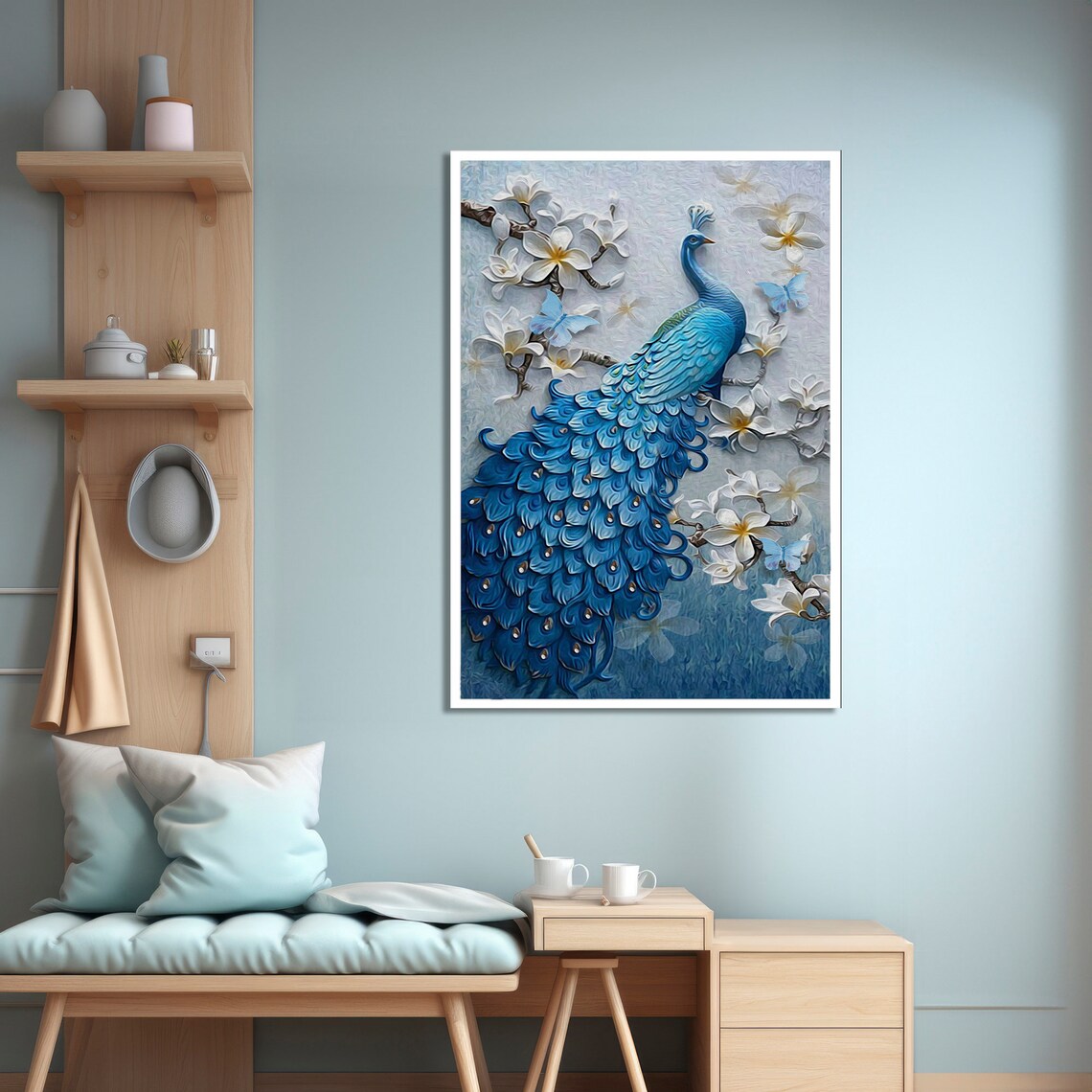 Elegant Peacock Art Print, Graceful Animal Painting - Image 4
