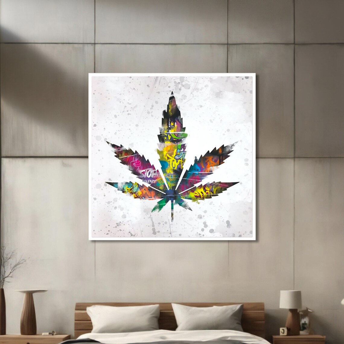 Graffiti Leaf Painting, Bold Urban Street Art - Image 3