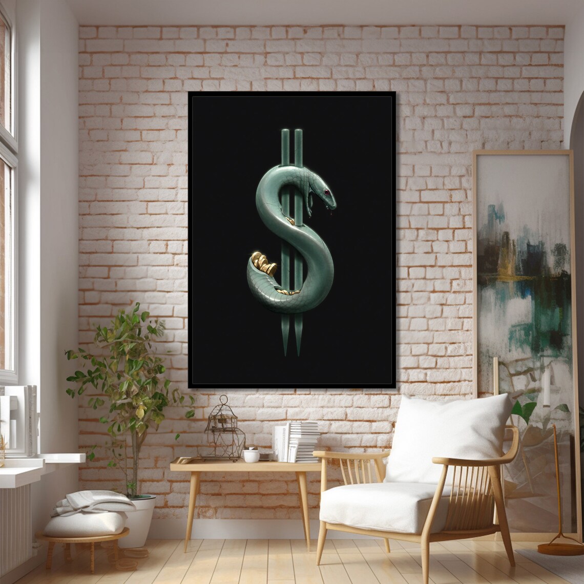 Dollar Sign and Snake, Modern Contemporary Art - Image 2