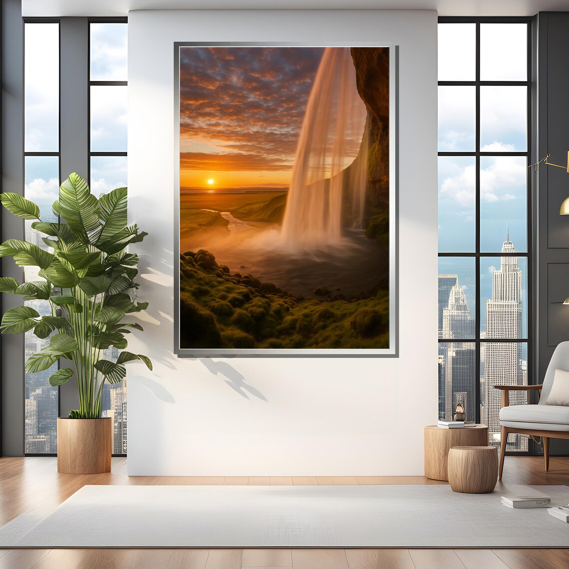 Sunset Waterfall View, Behind the Falls Art Print - Image 4