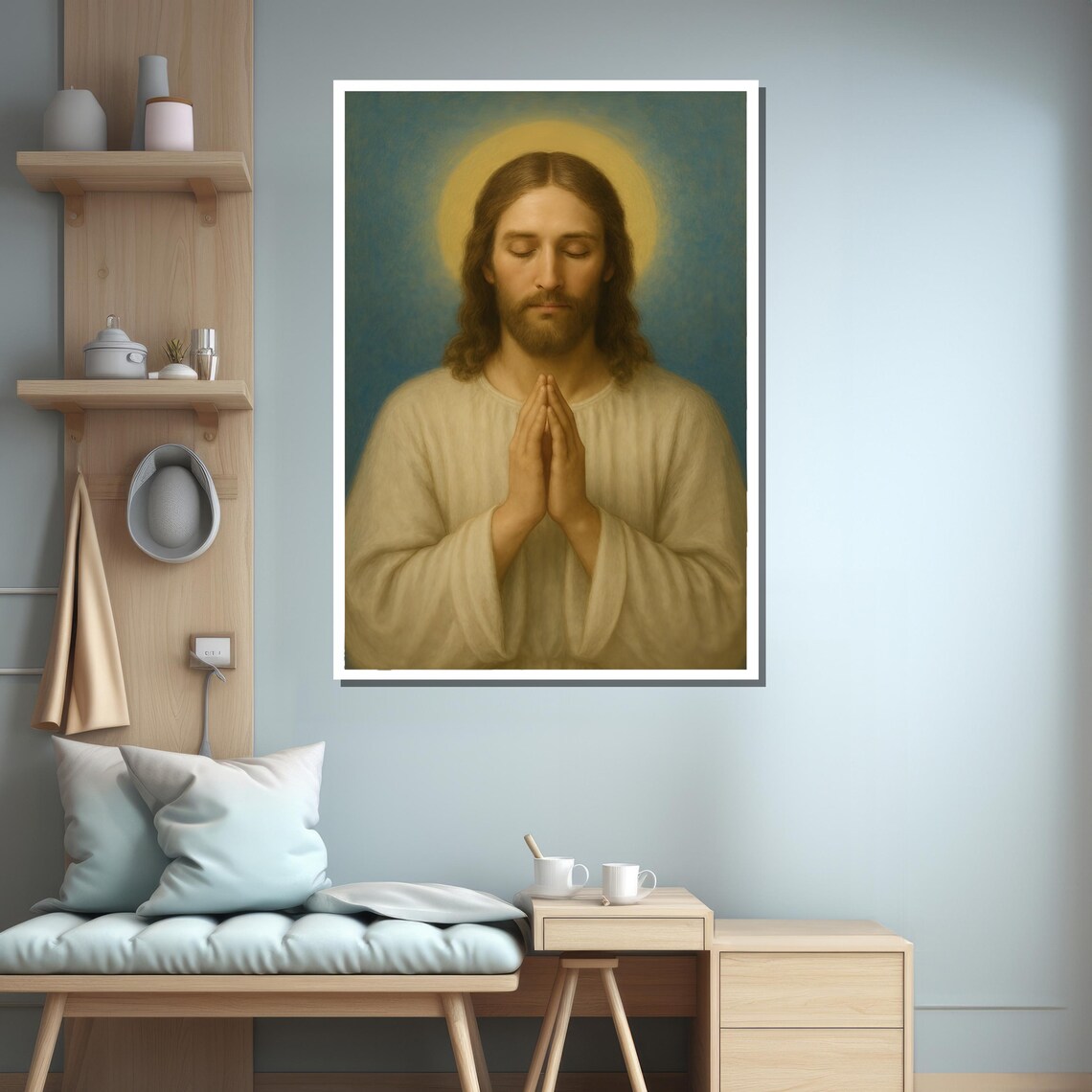 Serene Jesus Christ Painting, Peaceful Religious Wall Decor - Image 3