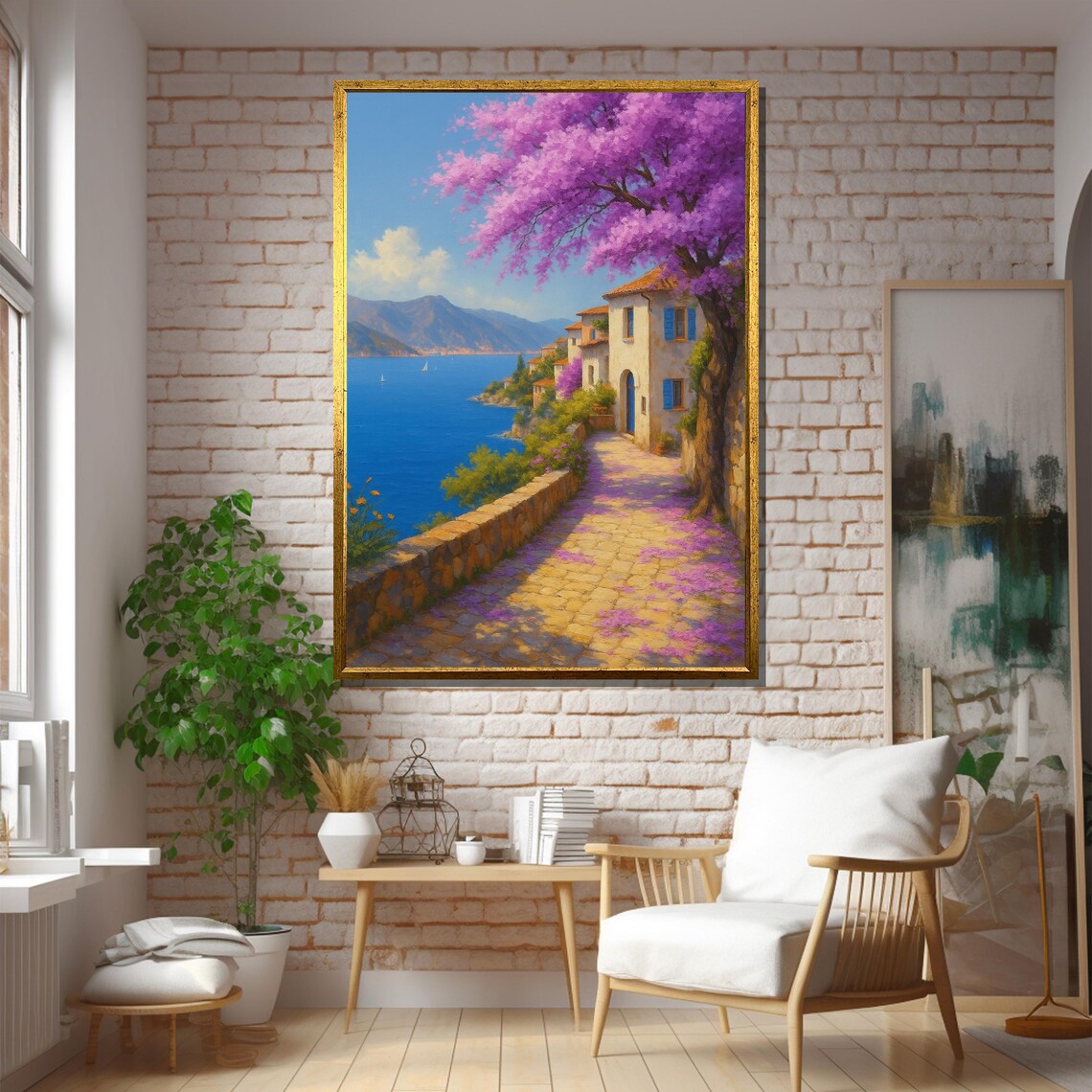 Mediterranean Seaside Village, Coastal Landscape Art Print - Image 5
