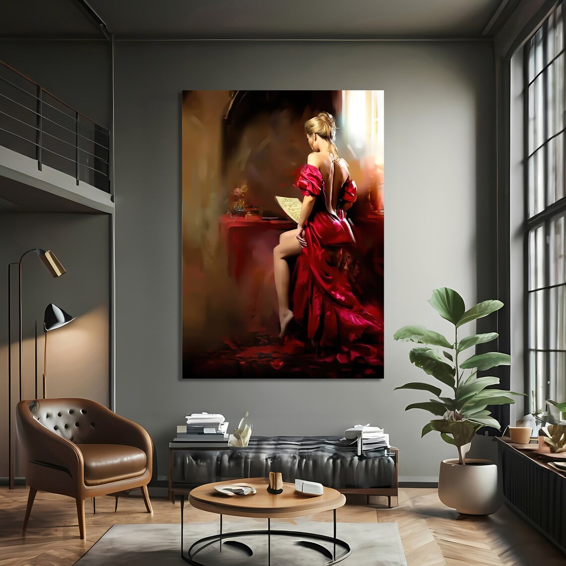 Elegant Lady In Red Dress, Victorian Elegance - Image 3