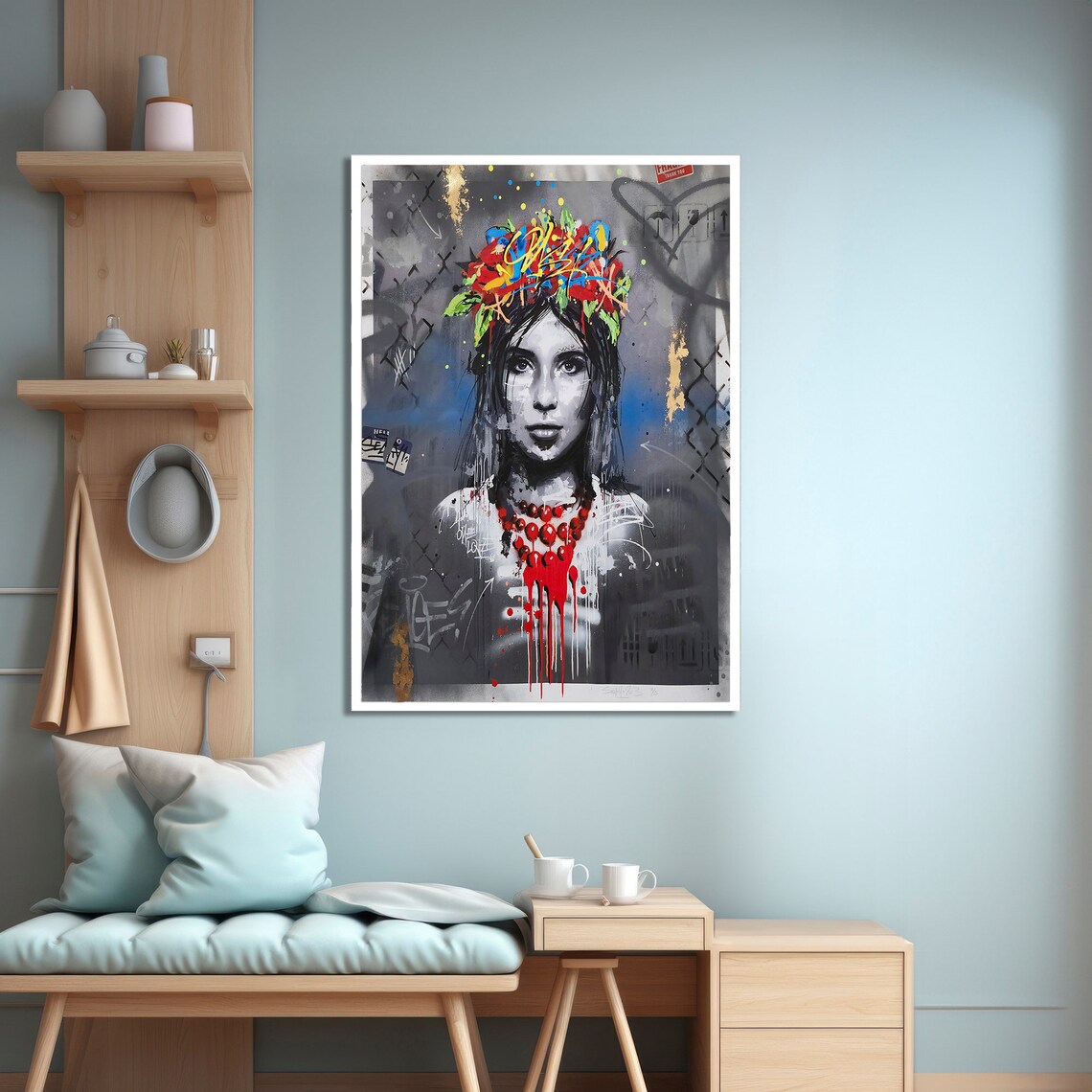 Portrait Graffiti With Floral Crown, Pop Art - Image 4