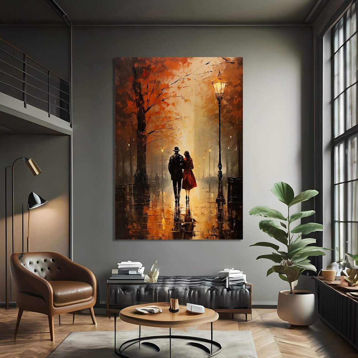 Romantic Evening Stroll, Autumn Walk Art Print - Image 3
