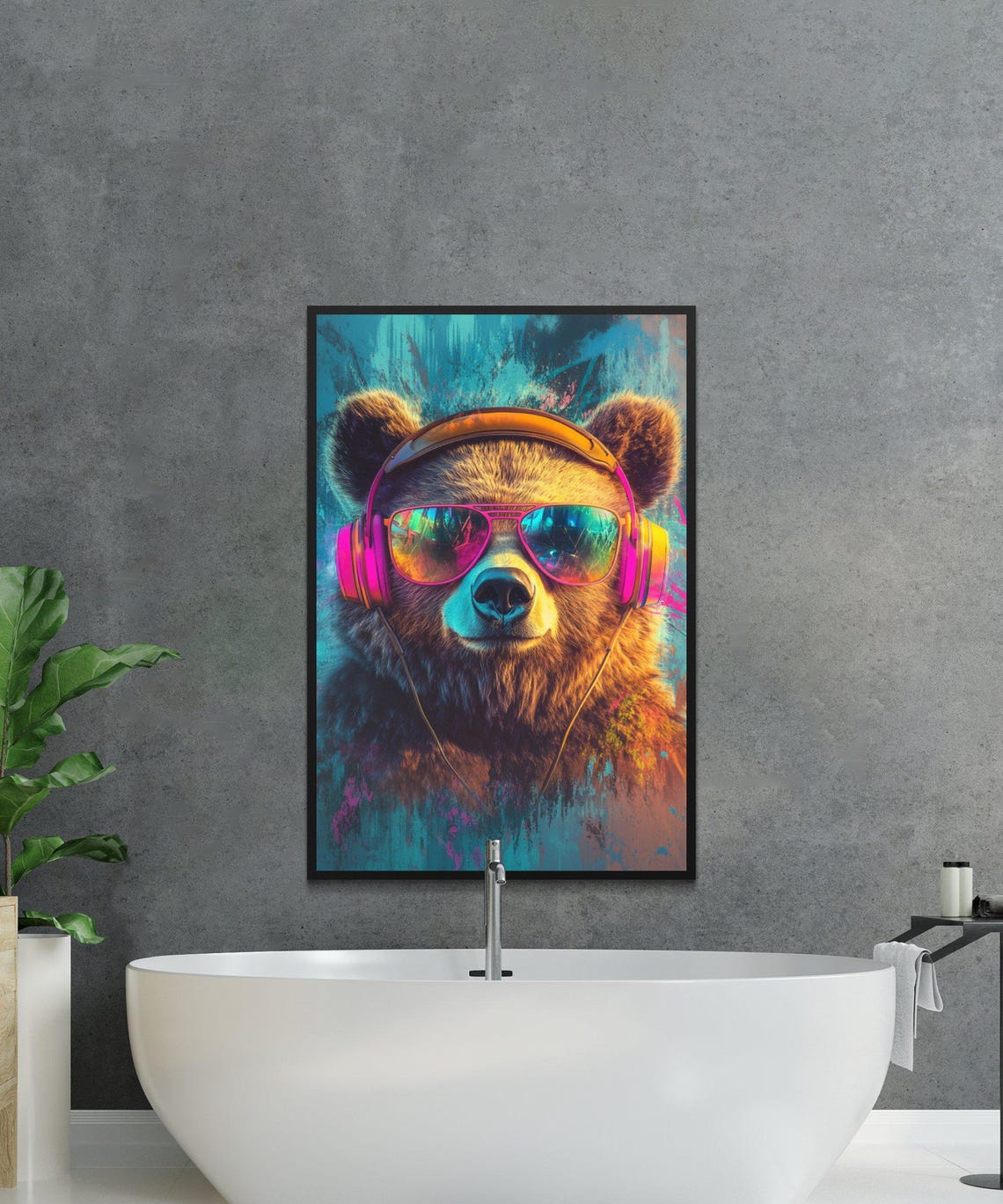 Cool Bear With Headphones and Rainbow Sunglasses Fun Art Poster - Image 4