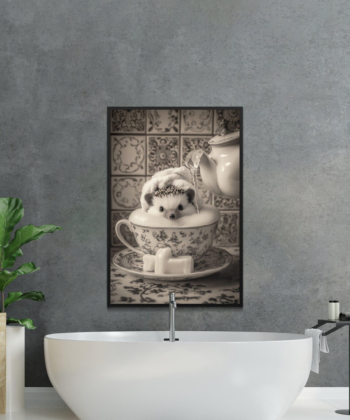 Hedgehog Bathing in a Victorian Teacup While Tea Is Being Poured Poster - Image 2