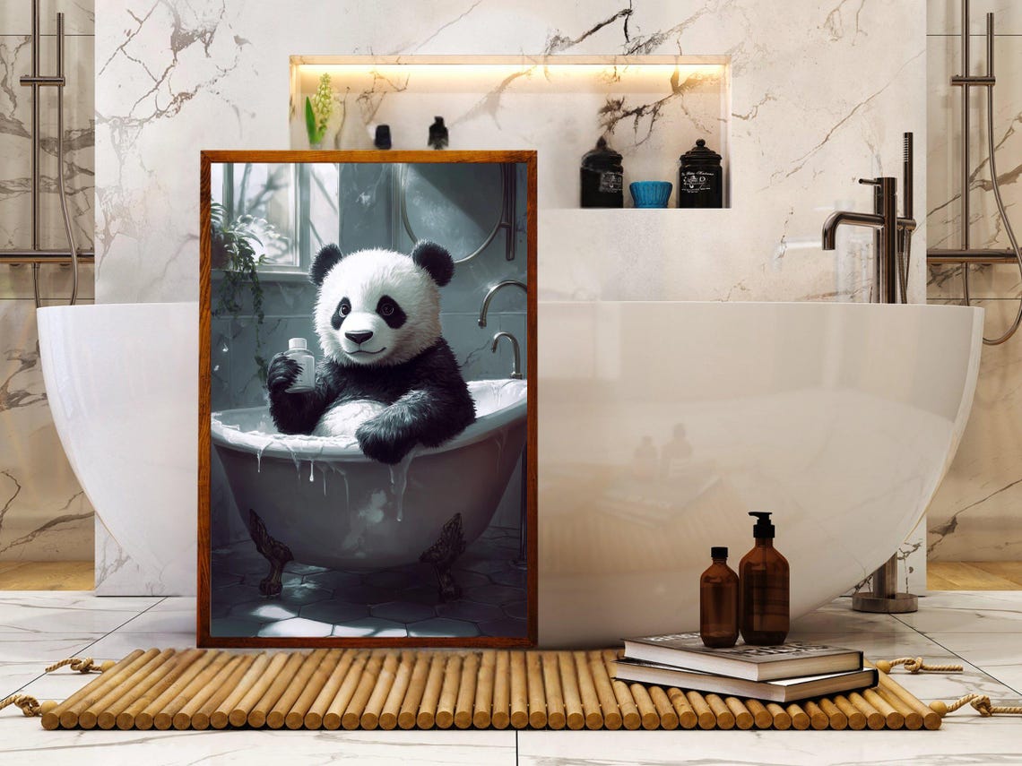 Panda Soaking in a Bubble Bath While Holding a Shampoo Bottle Poster - Image 5