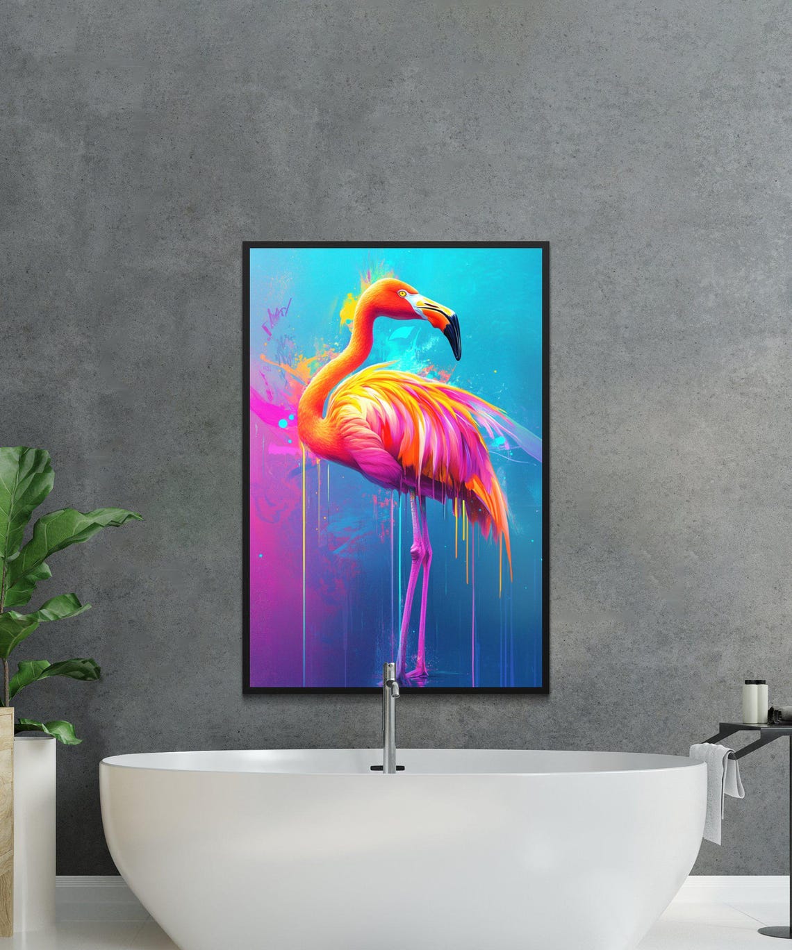 Vibrant Flamingo Graffiti Splash Portrait Modern Bird Wall Poster - Image 4