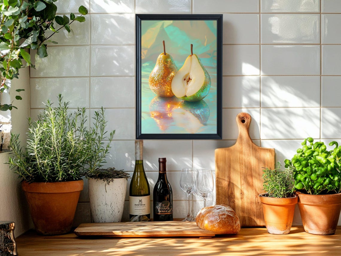 Glitter Pear Still Life Modern Sparkle Fruit Kitchen Wall Art - Image 2