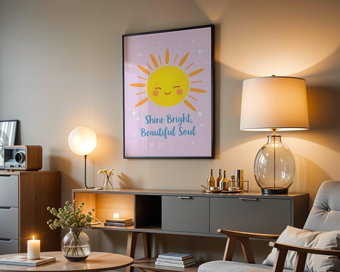Shine Bright Beautiful Soul Smiling Sun Pink Kids Quote Poster - Image 3