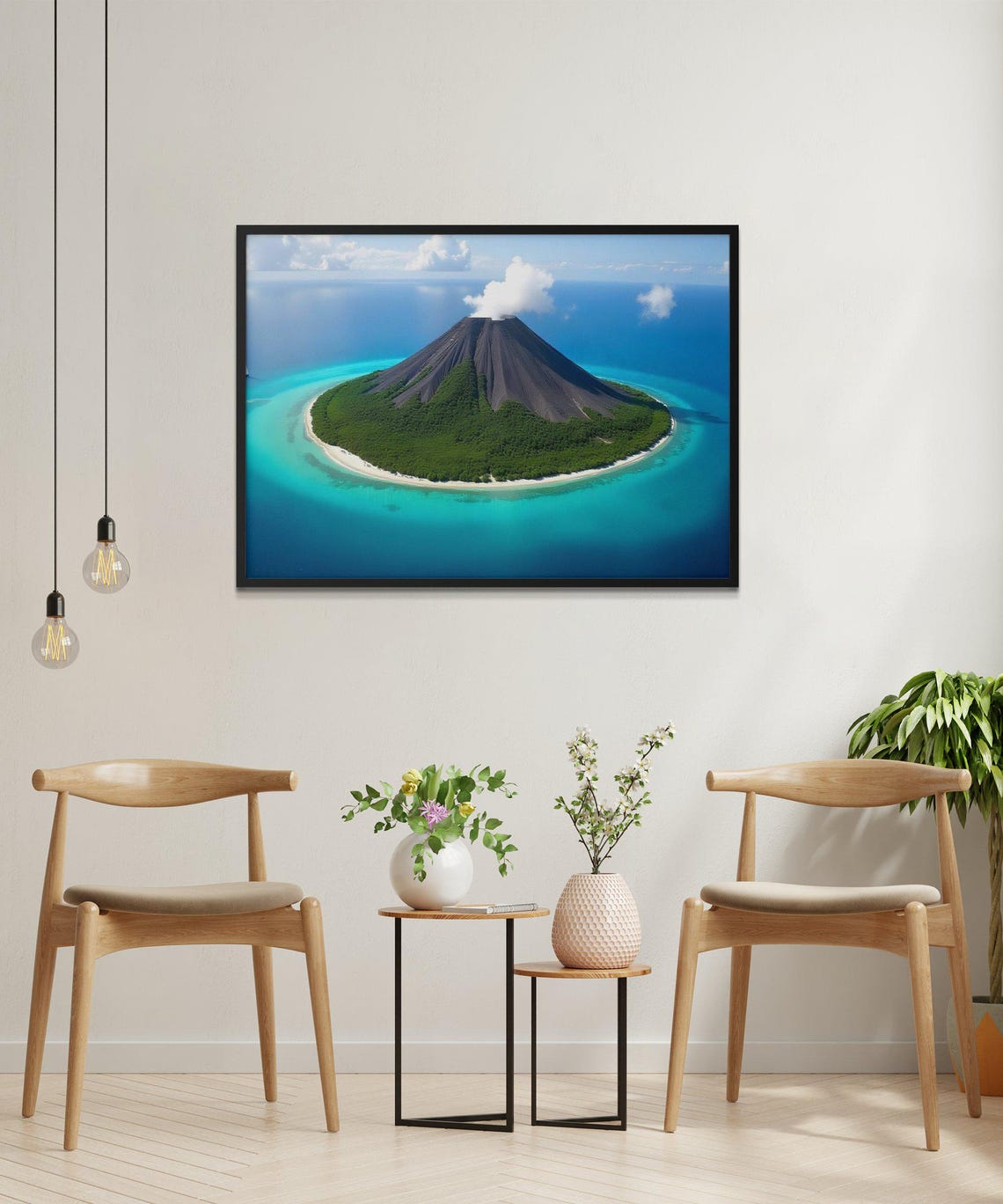 Volcano Island Aerial View Over Turquoise Ocean Tropical Poster - Image 2