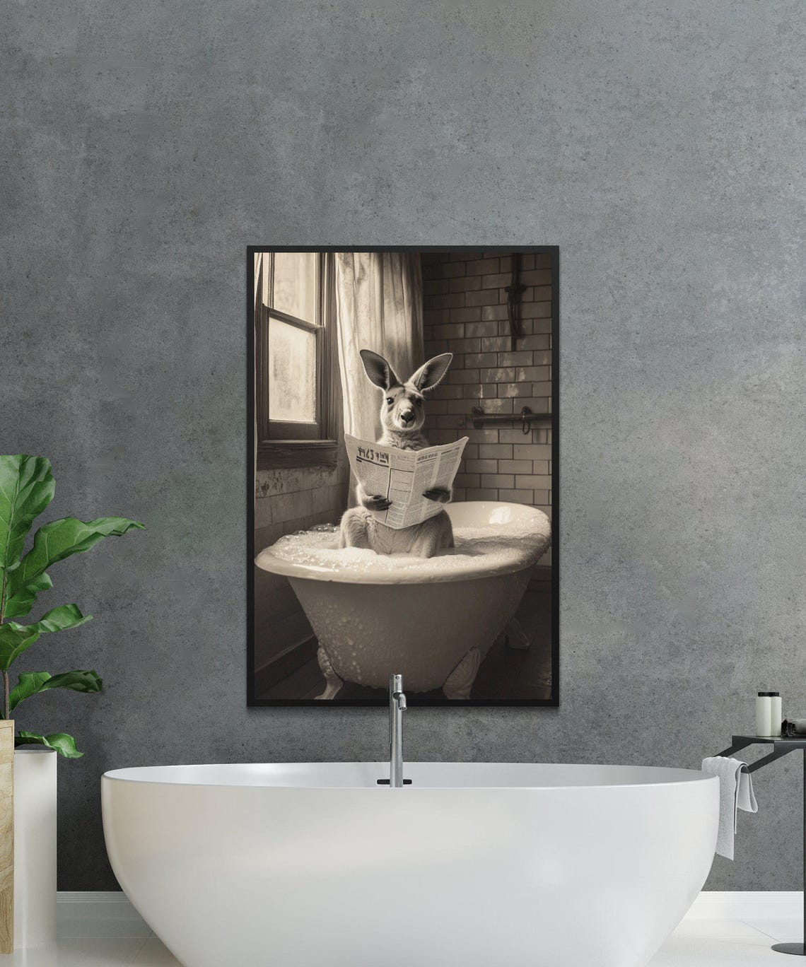 Kangaroo Reading a Newspaper in a Bubble Bath Vintage Poster - Image 2