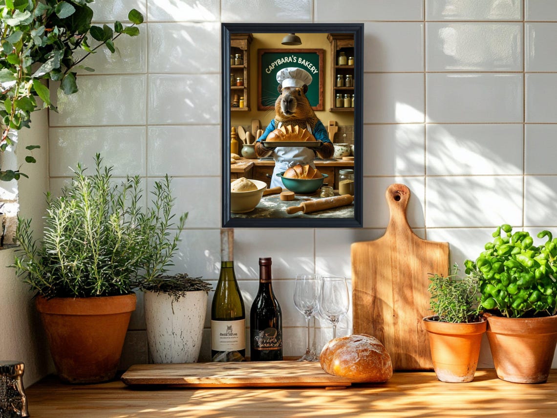 Capybara Baker Fresh Bread Capybara's Bakery Scene Art Print - Image 2