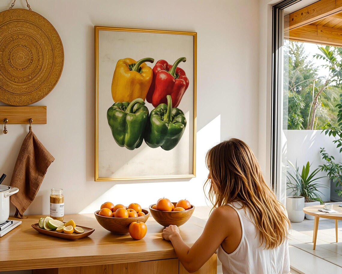 Colorful Peppers Wall Art Print Kitchen Decor Vibrant Vegetable Poster Bell Peppers Painting Farmhouse Wall Art Home Decor Food Art - Image 5