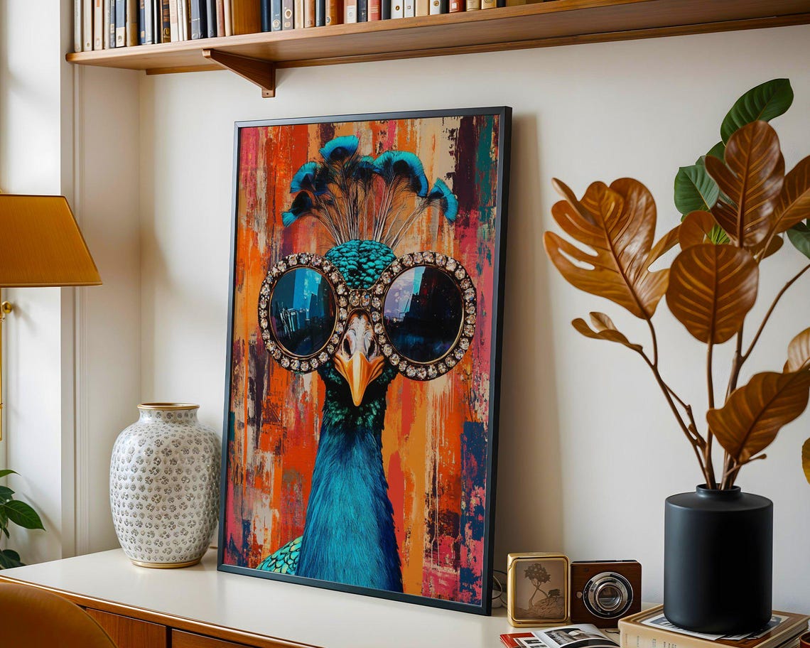 Peacock in Oversized Rhinestone Sunglasses Colorful Pop Art Poster - Image 5