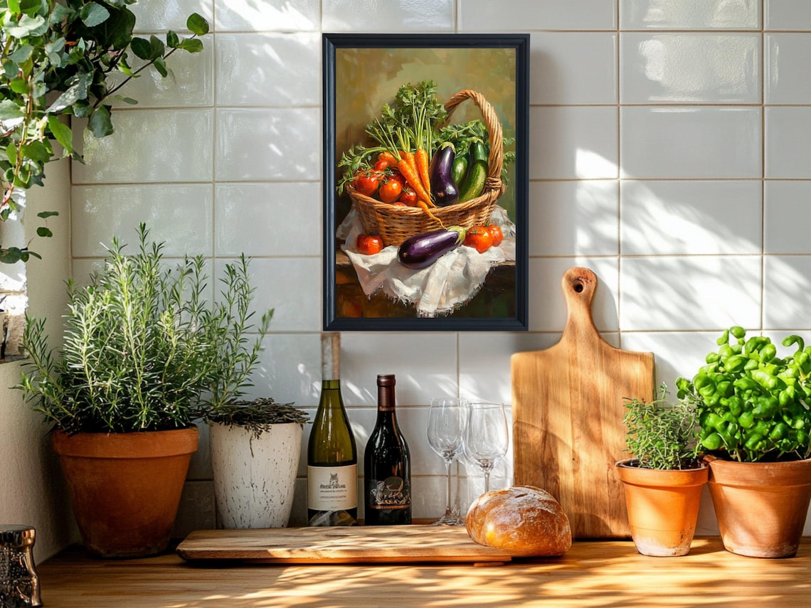 Wicker Basket of Fresh Carrots Tomatoes and Eggplant Still Life Poster - Image 5