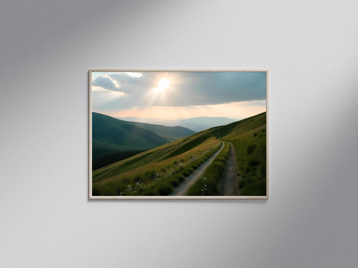Breathtaking Mountain Path Wall Art Serene Landscape Photography Nature Sunset Scenic View Home Decor Office Decoration Art Print