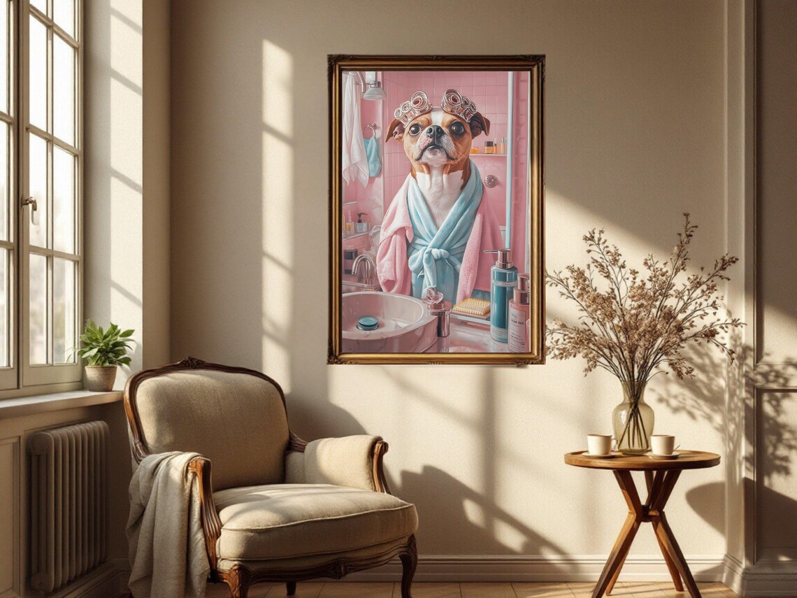 Adorable Dog With Hair Curlers Enjoying a Pink Spa Day Poster - Image 4