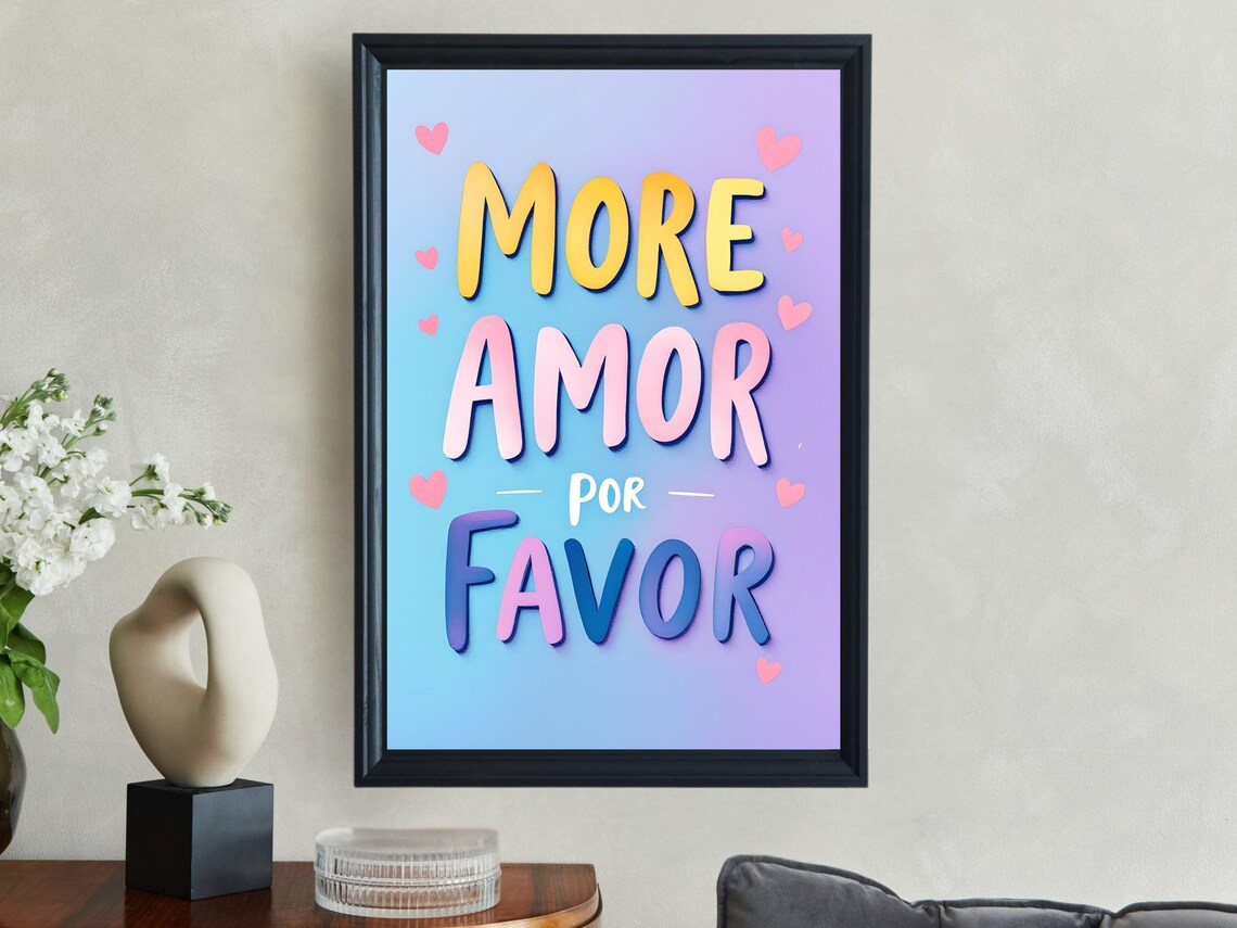 More Amor Por Favor Spanish Love Quote Pastel Gradient Heart Wall Art