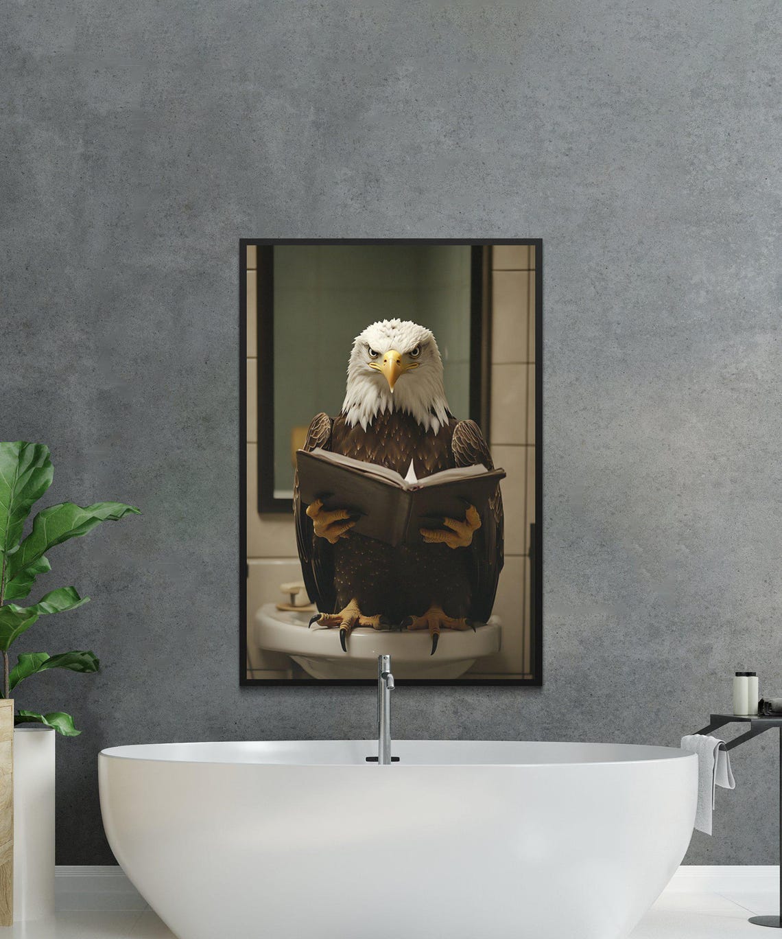 Bald Eagle Reading Book While Sitting On Toilet Animal Poster - Image 2
