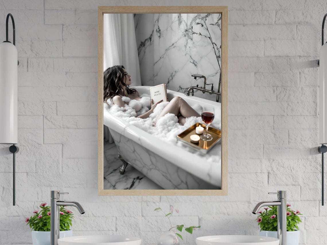 Woman Reading In A Bubble Bath With Wine And Candle Tray Poster