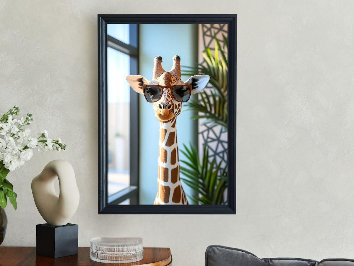 Cool Giraffe Wearing Sunglasses Colorful Safari Photography Poster