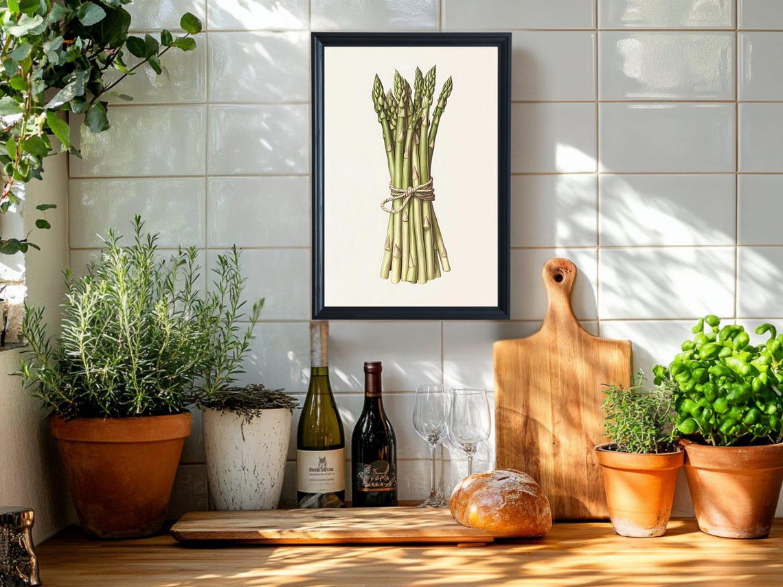 Fresh Asparagus Bunch Watercolor Botanical Farmhouse Kitchen Print - Image 2