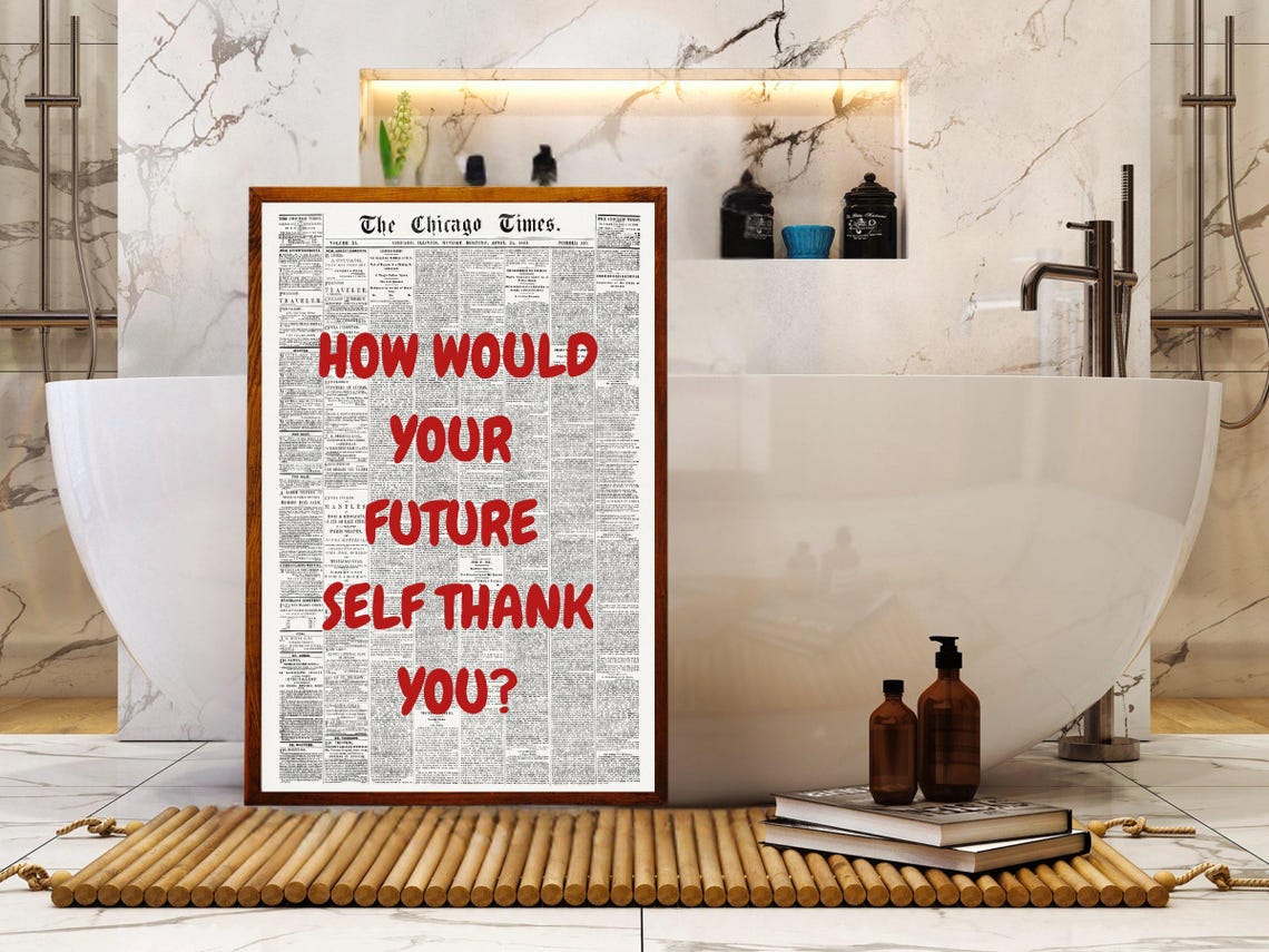How Would Your Future Self Thank You Red Vintage Chicago Times Poster - Image 4