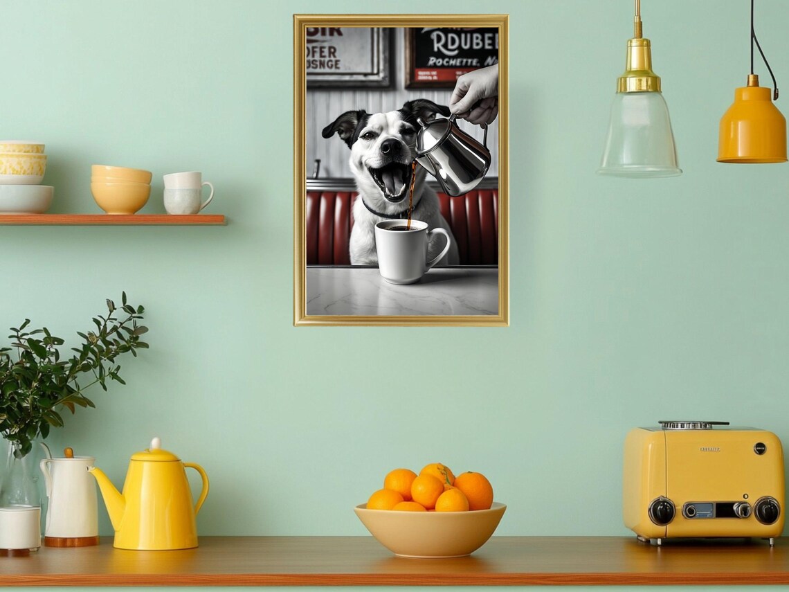 Happy Dog Watching Fresh Coffee Funny Diner Pet Humor Poster - Image 3