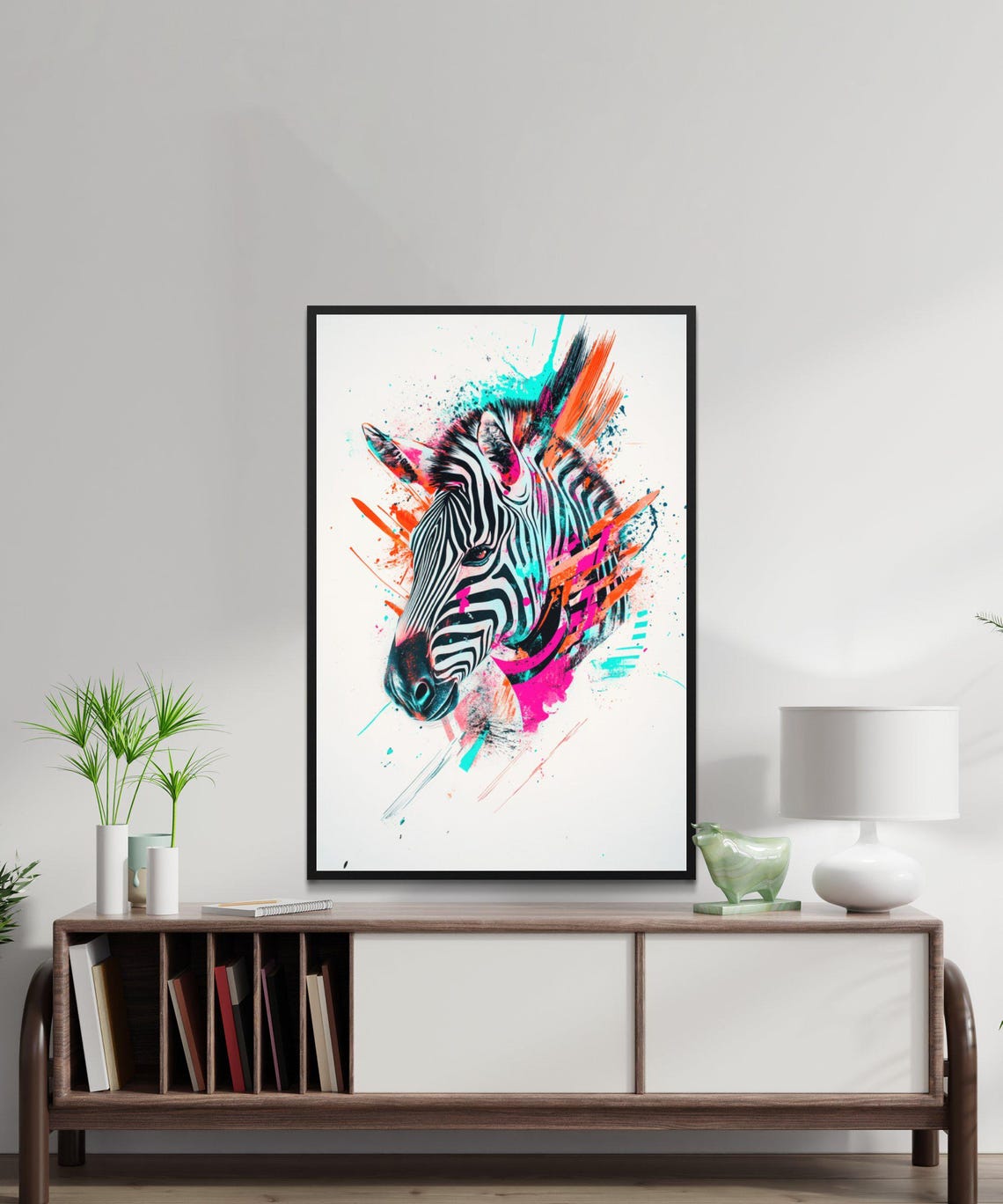 Abstract Zebra Portrait in Neon Splash Paint Modern Wild Poster - Image 5