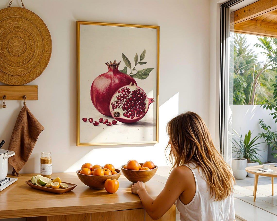 Vibrant Pomegranate Botanical Fruit Watercolor Kitchen Poster - Image 5