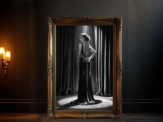 Elegant Black And White Vintage Glamour Lady In Evening Gown Poster