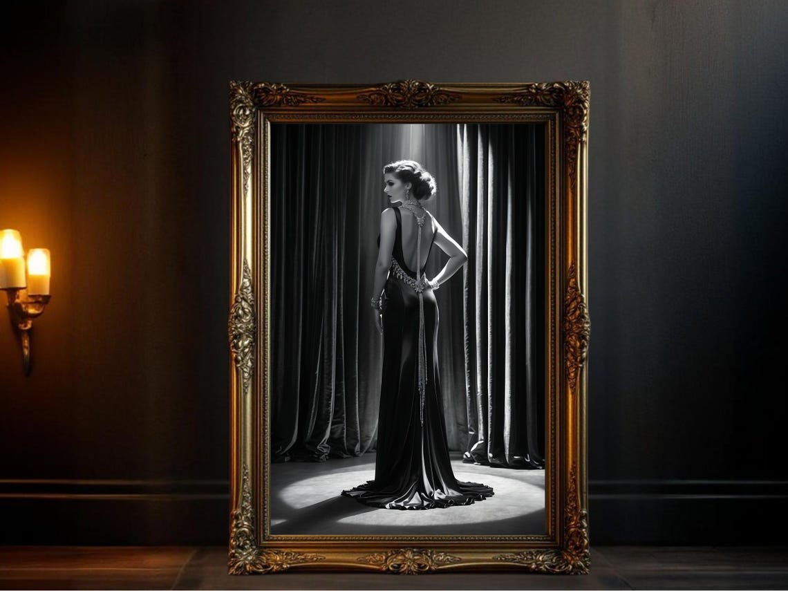 Elegant Black And White Vintage Glamour Lady In Evening Gown Poster