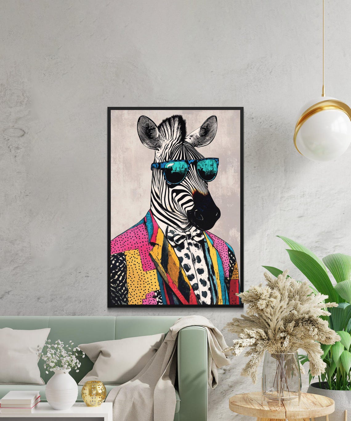Stylish Zebra In Sunglasses And Colorful Patchwork Jacket Poster - Image 2