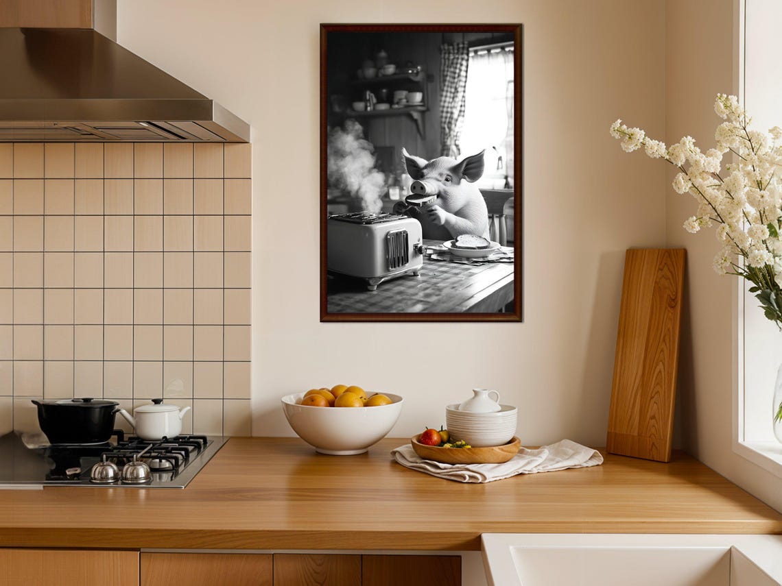 Pig Eating Toast at Breakfast Table Funny Animal Kitchen Poster - Image 4