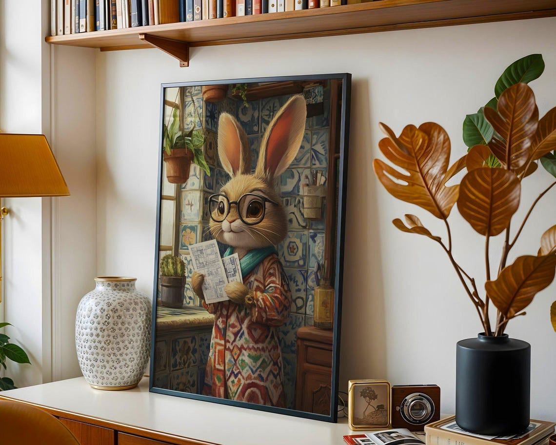 Bunny Architect with Glasses Reading a Blueprint in a Robe Poster - Image 4