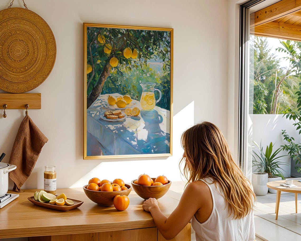 Sunlit Lemon Tree Still Life with Pitcher of Lemonade Poster - Image 4