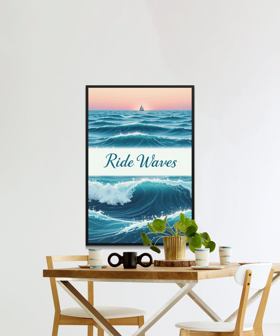 Ride Waves Rolling Ocean Waves At Sunset Surf Coastal Quote Poster - Image 2
