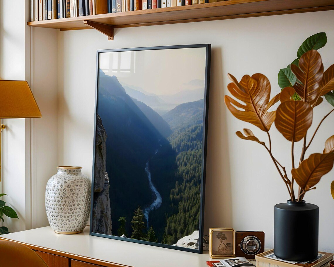 Breath Taking Mountain Valley Wall Art Nature Landscape Painting Scenic Wilderness Forest View Calming Home Decor Gift For Nature Lovers - Image 3
