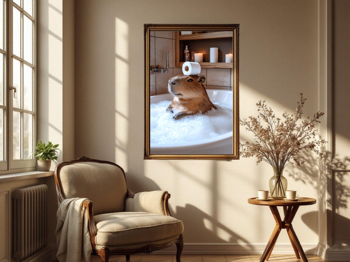 Capybara Relaxing In Bubble Bath With Toilet Paper Funny Poster - Image 4