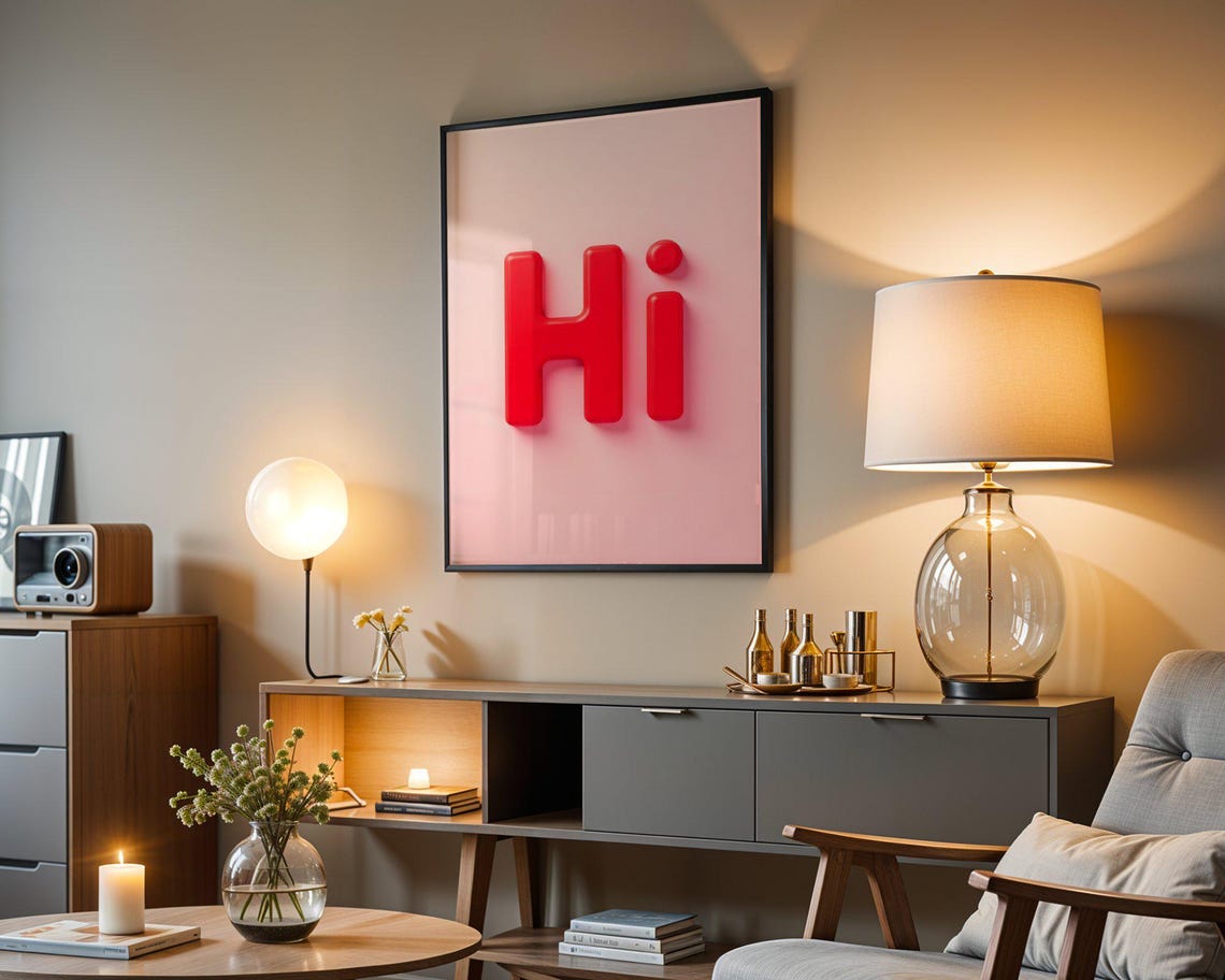 Bold Red Hi 3D Typography on Pink Minimalist Greeting Wall Art - Image 3
