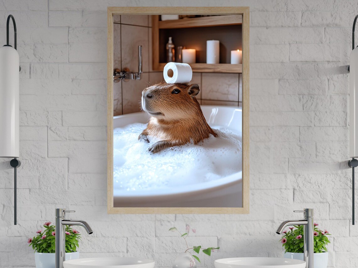 Funny Capybara Bathroom Art Print Cute Animal Wall Decor Bathroom Wall Art Quirky Capybara Poster Unique Home Decor Gift For Animal