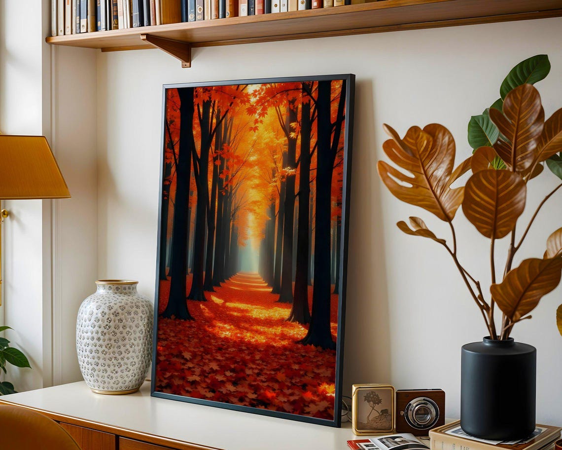 Autumn Forest Avenue of Fiery Orange Maple Trees in Fall Poster - Image 3