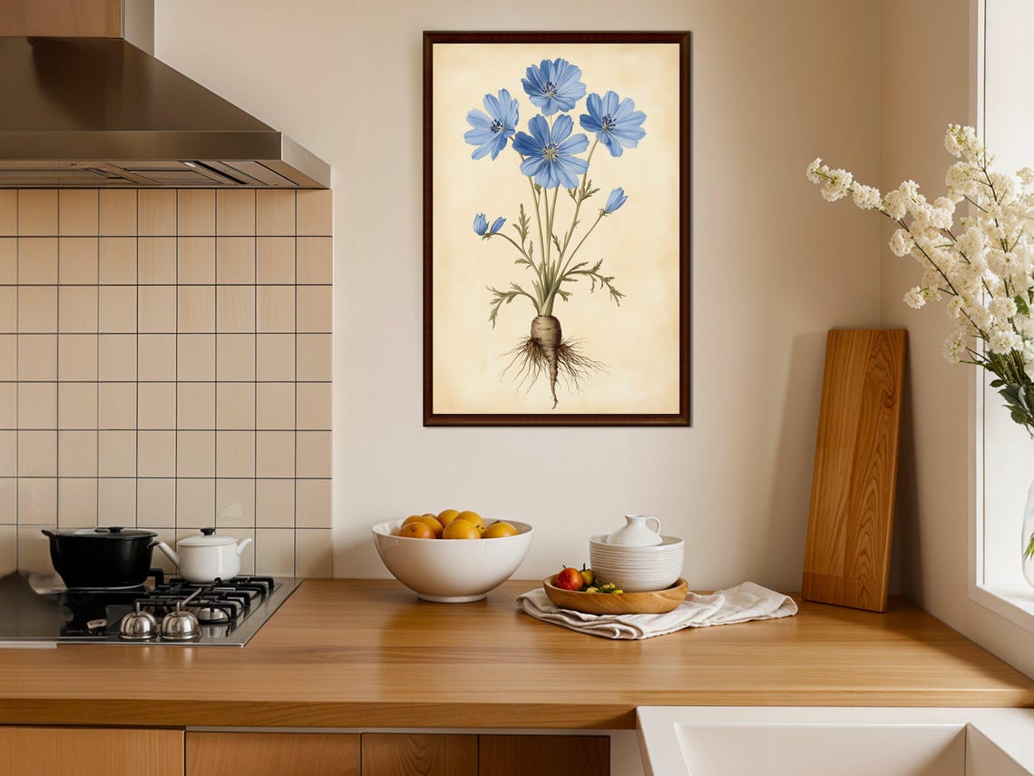 Blue Wildflower With Roots Vintage Botanical Flower Study Poster - Image 4